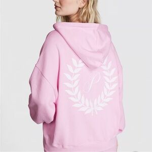 Victoria's Secret Pink ivy fleece full zip hoodie pink white logo sweatshirt 🩷